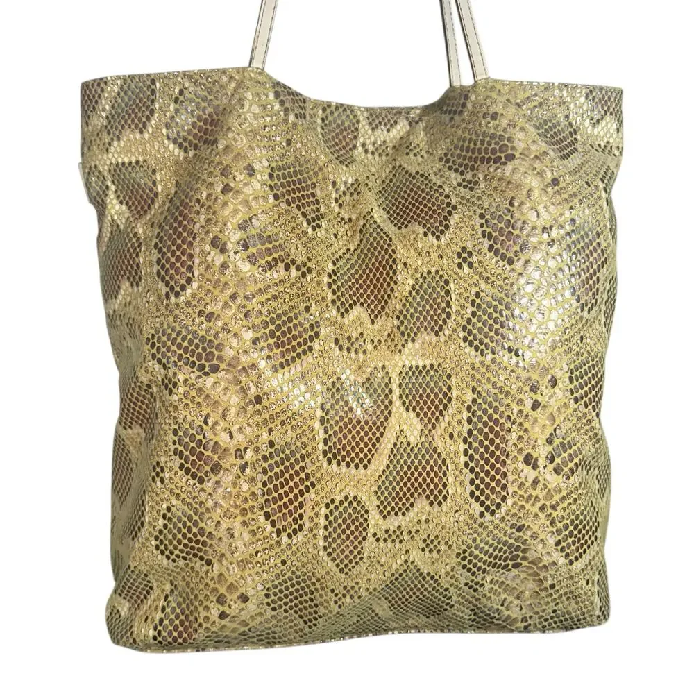 Sorial Gold Snakeskin Embossed Leather Tote Bag Shoulder Shopper